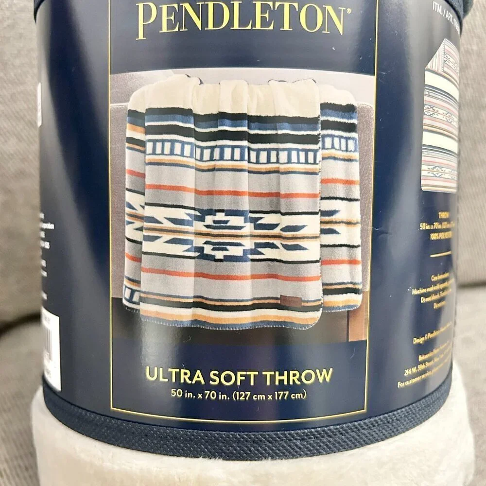 Pendleton Plush Throw Blanket in Aztec Print Saltillo Stripe 50x70